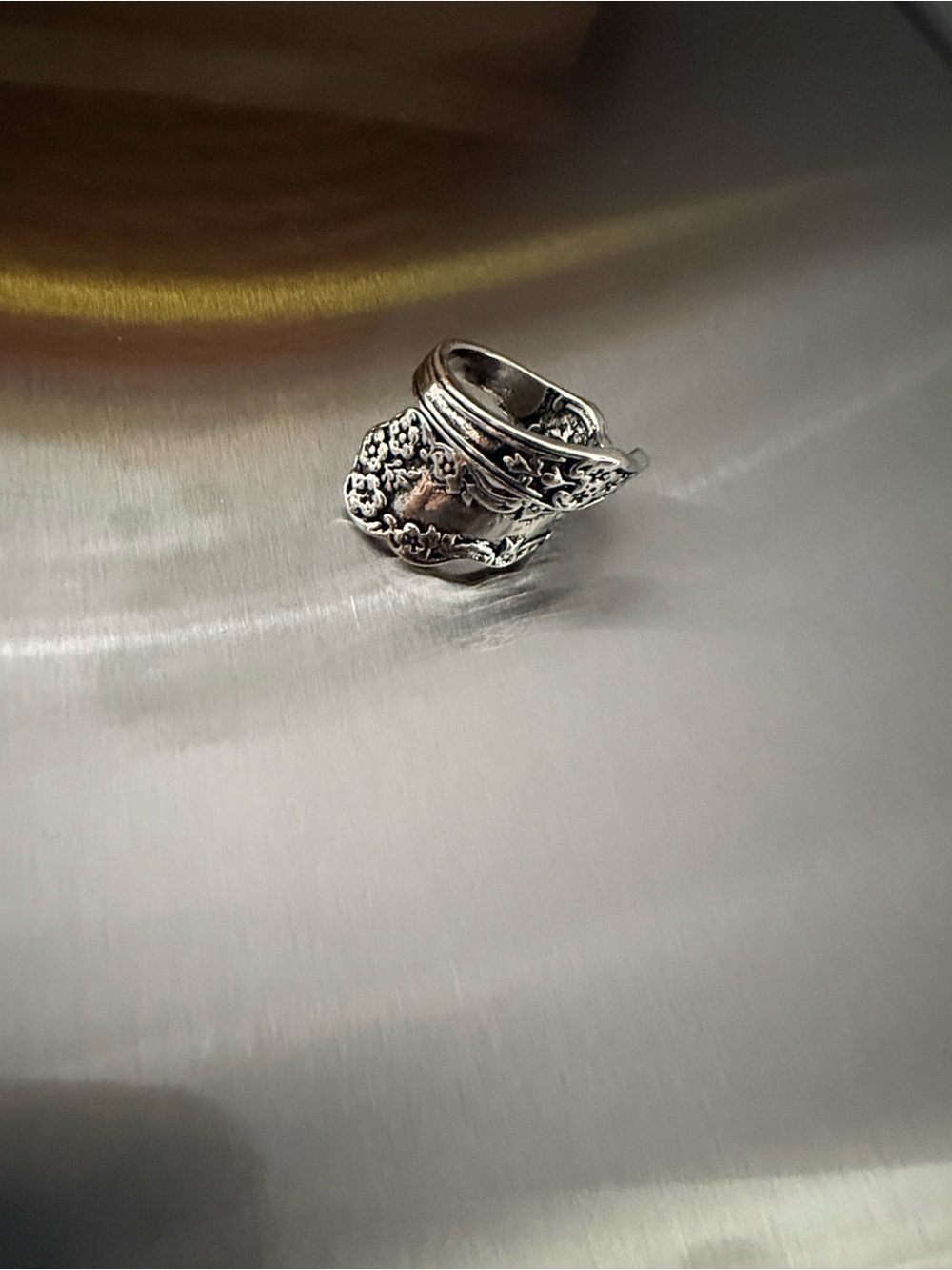 Floral Engraved Silver Spoon Ring Set - Picture 6 of 6